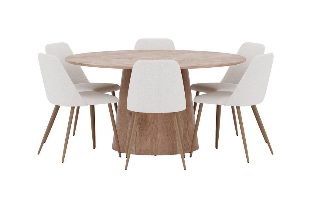 Lanzo/Night rund matgrupp Ø150 cm natur/mockabrun/beige, linne