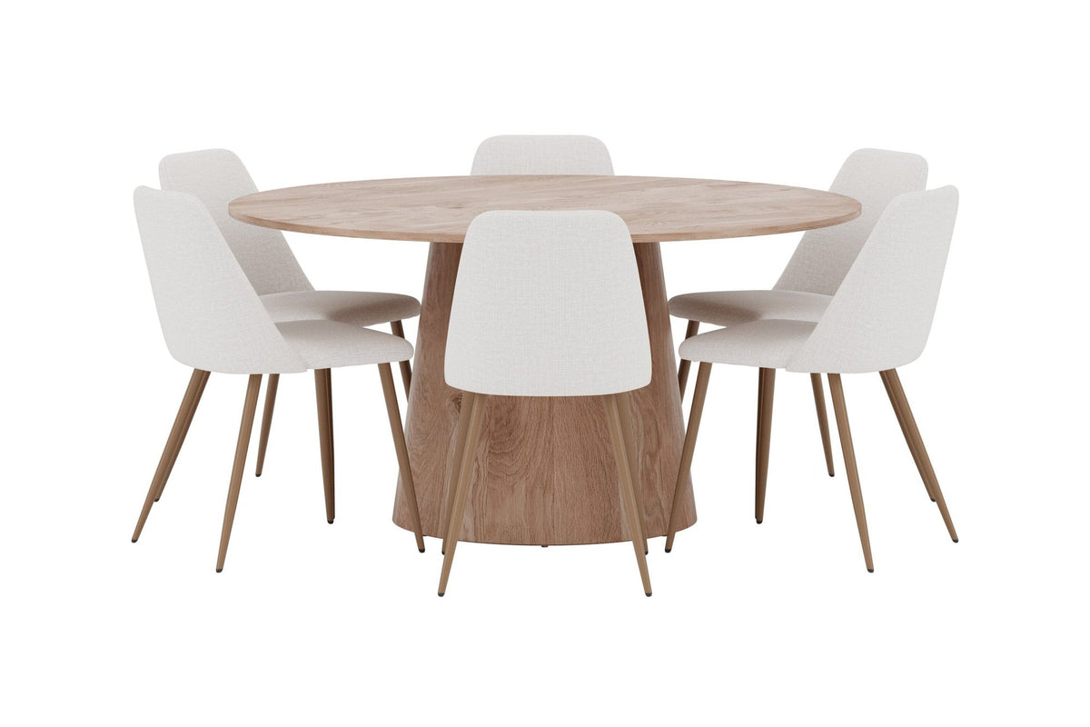 Lanzo/Night rund matgrupp Ø150 cm natur/mockabrun/beige, linne