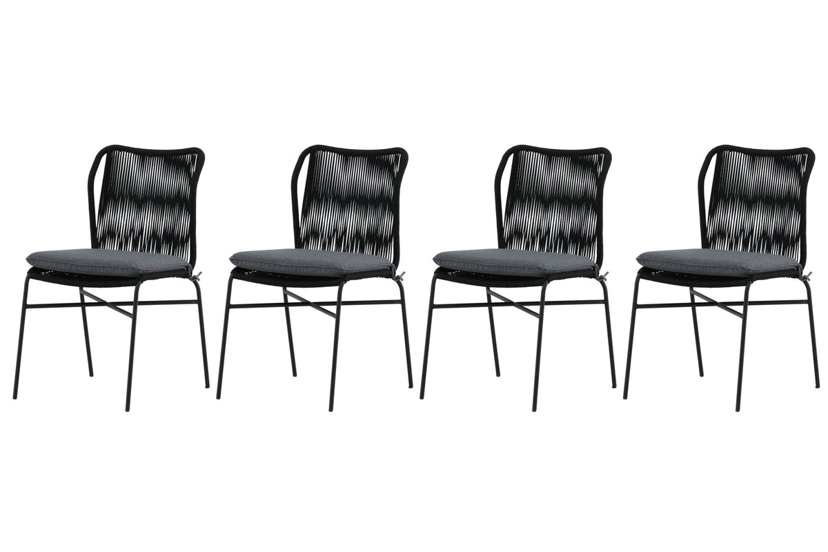 Julian stapelbar matstol 4-pack svart stål och svart rep