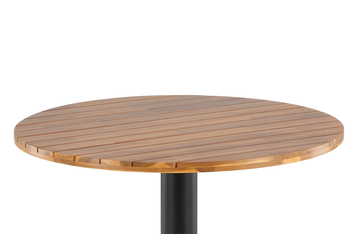 Cot matbord Ø100 cm svart stål och akacia med teakutseende
