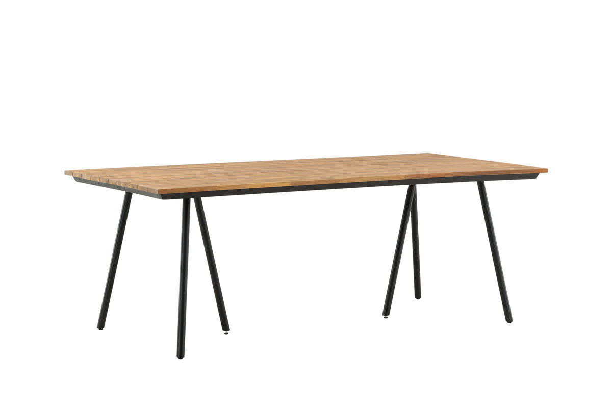 Chan matbord 200 cm akacia med teakutseende och svart stål