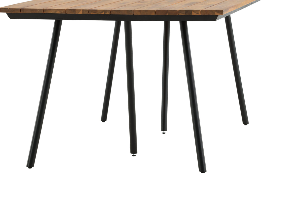 Chan matbord 200 cm akacia med teakutseende och svart stål