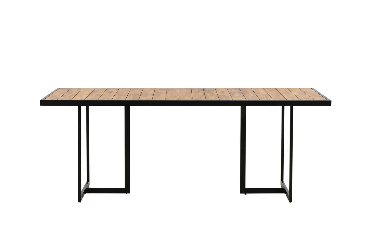 Khung matbord 200x100 cm svart stål och akacia med teakutseende