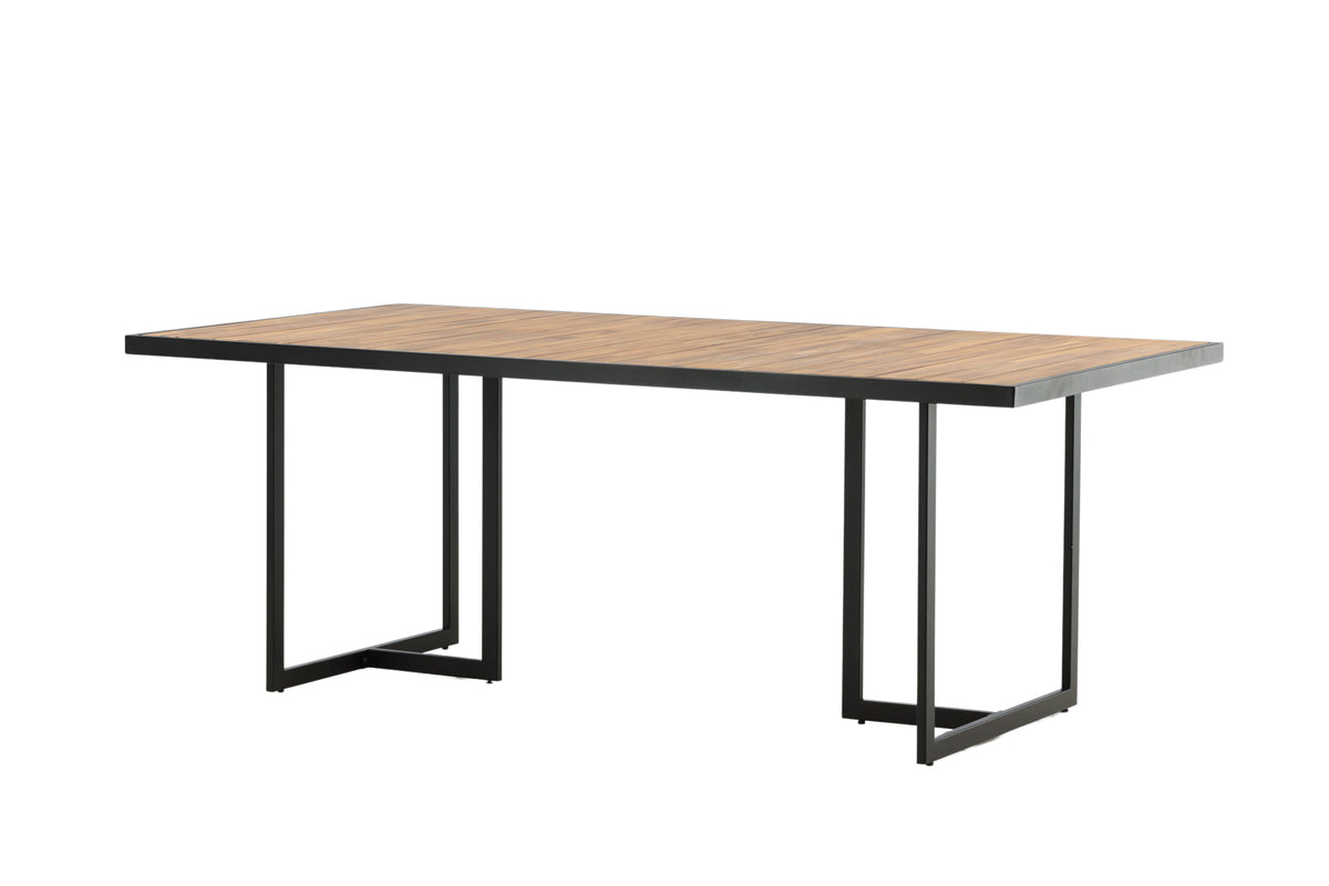 Khung matbord 200x100 cm svart stål och akacia med teakutseende