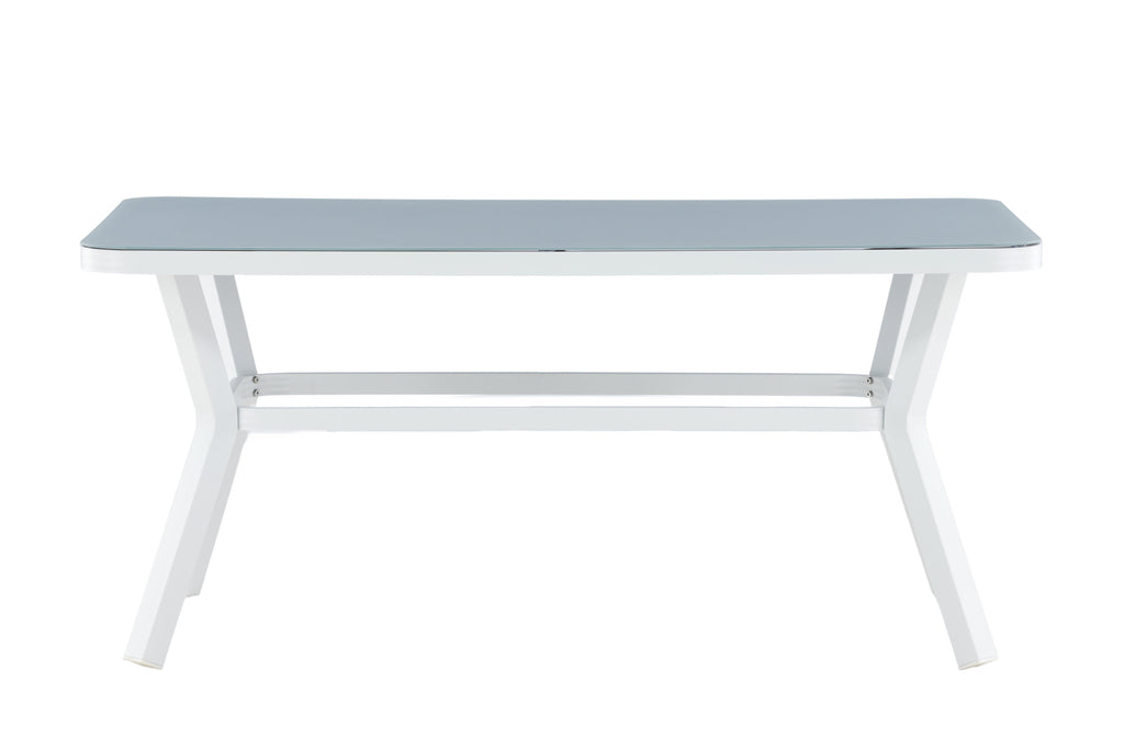 Virya rektangulärt matbord litet vit aluminium med grå glasskiva