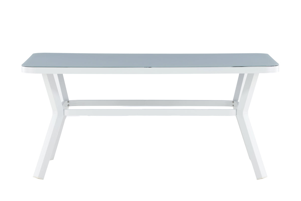 Virya rektangulärt matbord litet vit aluminium med grå glasskiva