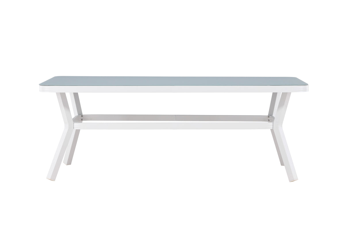 Virya rektangulärt matbord stort vit aluminium med grå glasskiva