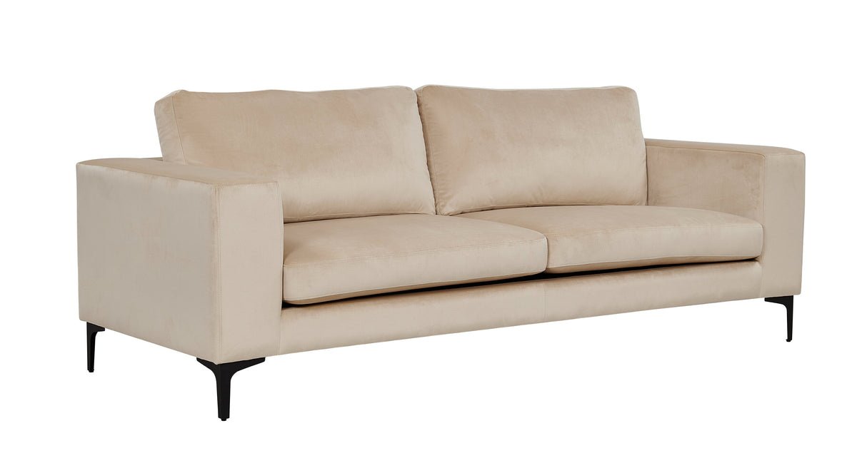 Bolero 3-sitssoffa i beige sammet med svarta ben