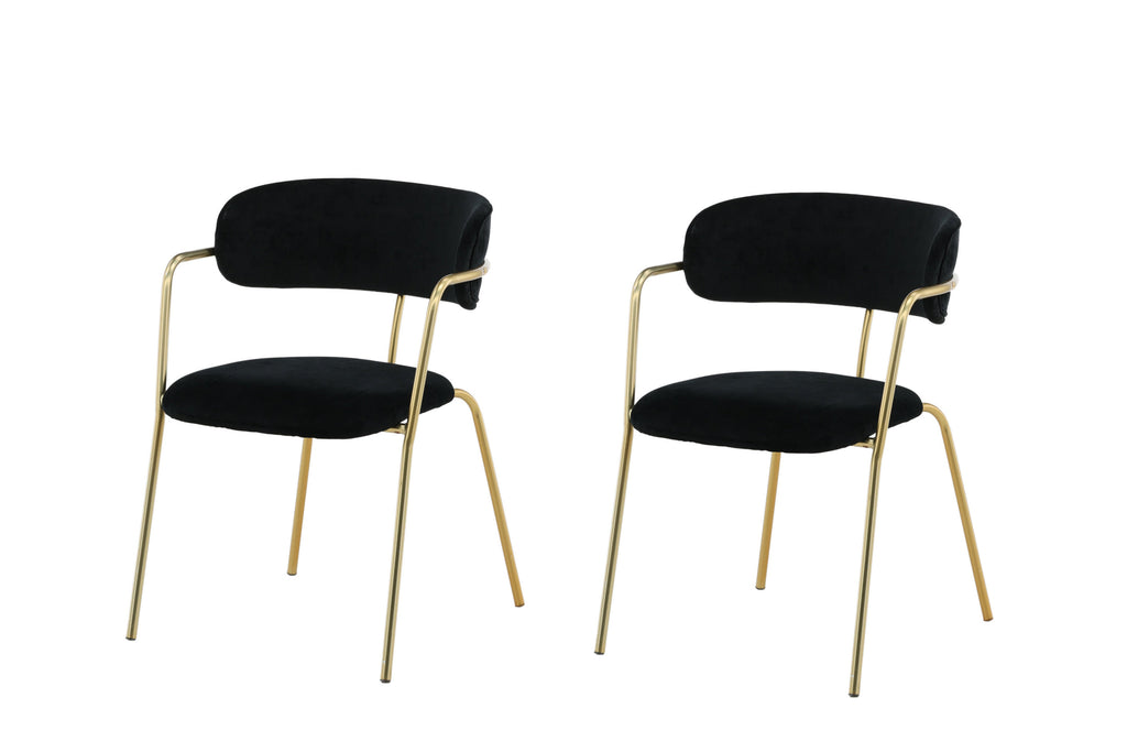 Arrow karmstol 2-pack svart sammet med mässingsfärgade ben