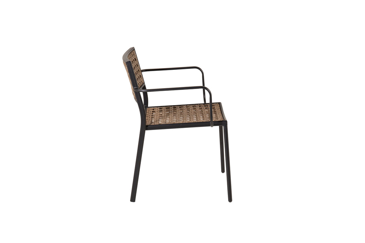 Paola matstol 4-pack svart stål och naturfärgad konstrotting med svart dyna