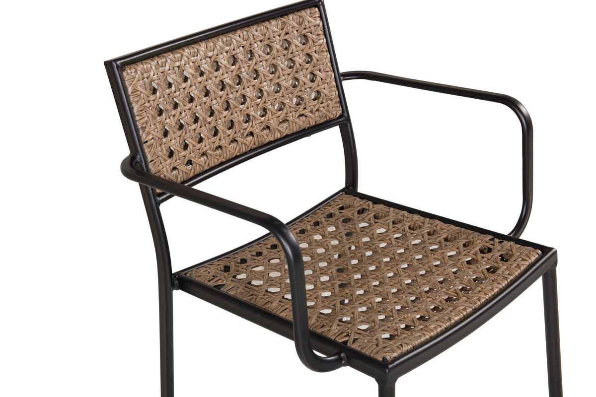 Paola matstol 4-pack svart stål och naturfärgad konstrotting med svart dyna