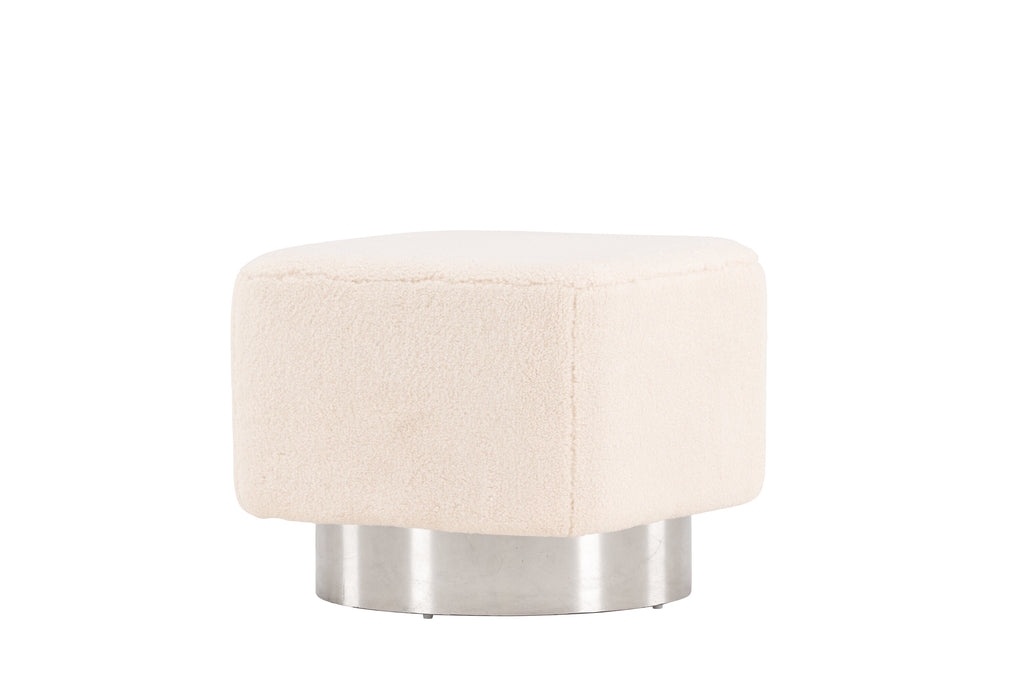 Newton sittpuff benvit fleece och silverfärgat stål