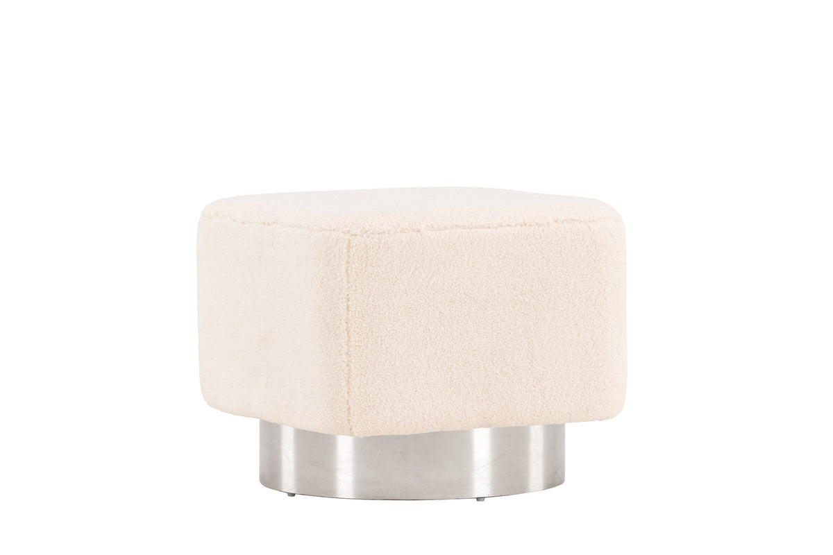 Newton sittpuff benvit fleece och silverfärgat stål
