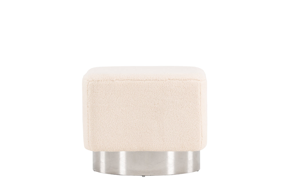 Newton sittpuff benvit fleece och silverfärgat stål