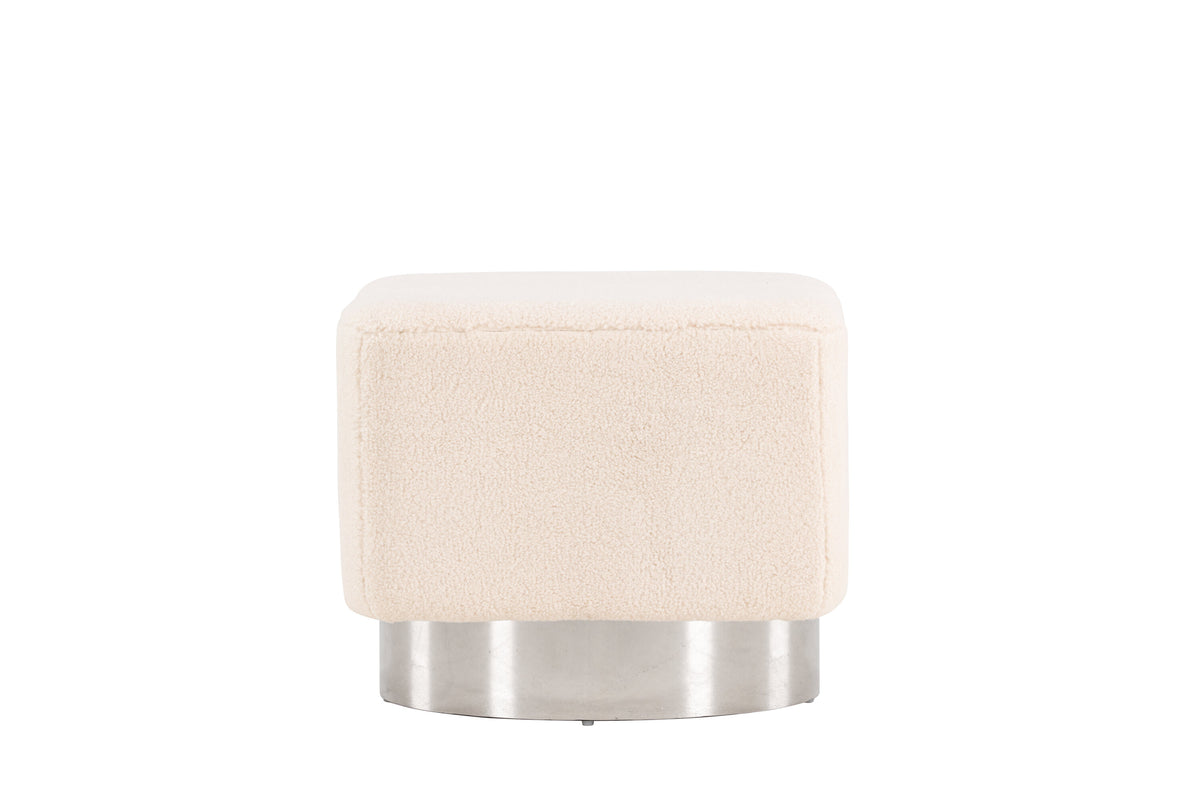 Newton sittpuff benvit fleece och silverfärgat stål