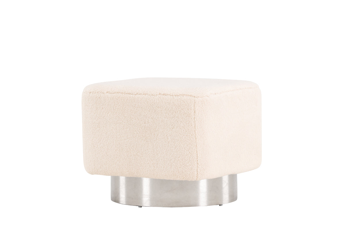 Newton sittpuff benvit fleece och silverfärgat stål