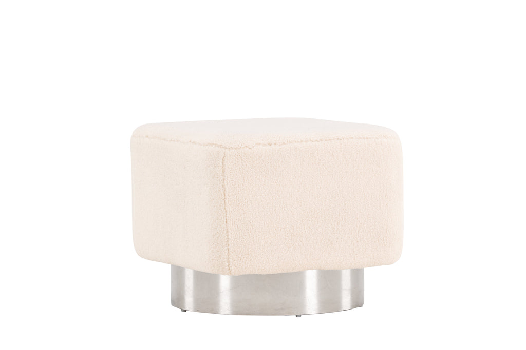 Newton sittpuff benvit fleece och silverfärgat stål
