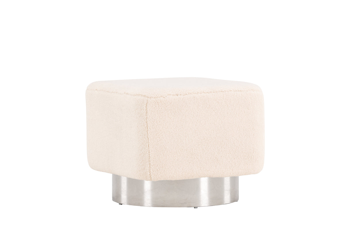 Newton sittpuff benvit fleece och silverfärgat stål