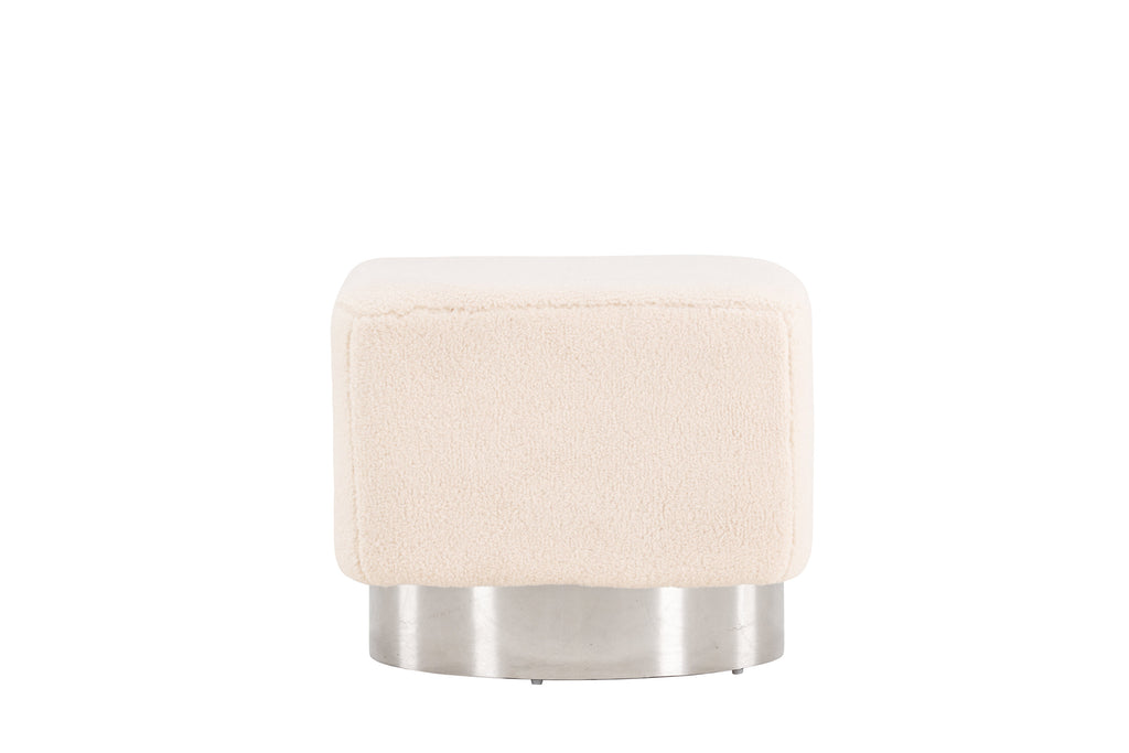 Newton sittpuff benvit fleece och silverfärgat stål