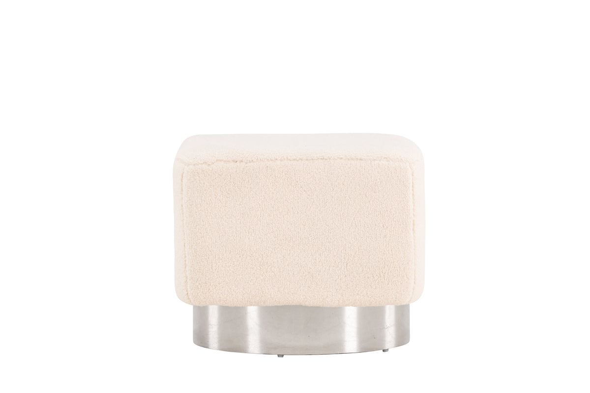 Newton sittpuff benvit fleece och silverfärgat stål