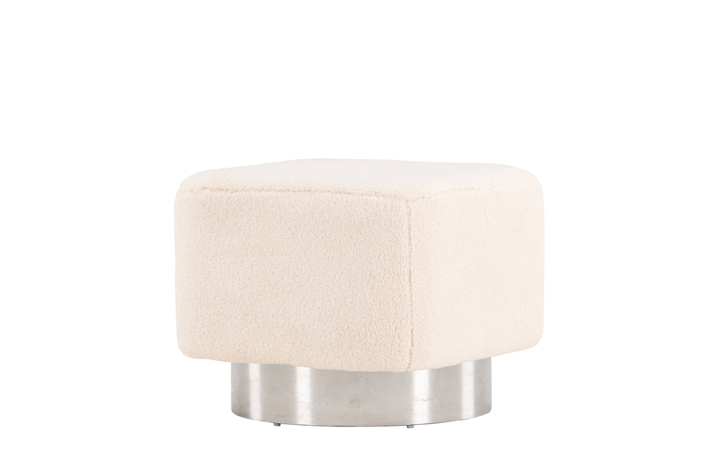 Newton sittpuff benvit fleece och silverfärgat stål
