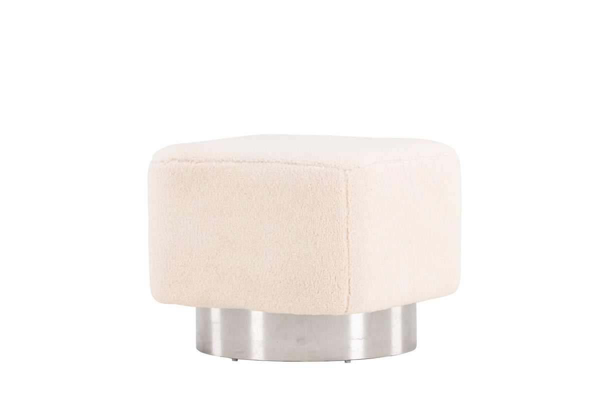Newton sittpuff benvit fleece och silverfärgat stål