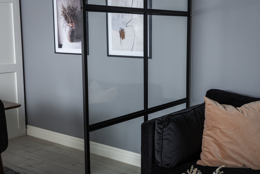 Leif industrivägg 120x210 cm svart glas och stål