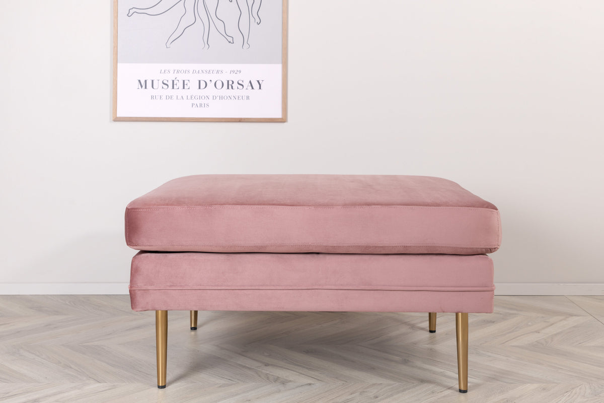 Boom sittpuff rosa sammet med mässingsfärgat underrede