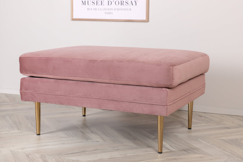 Boom sittpuff rosa sammet med mässingsfärgat underrede