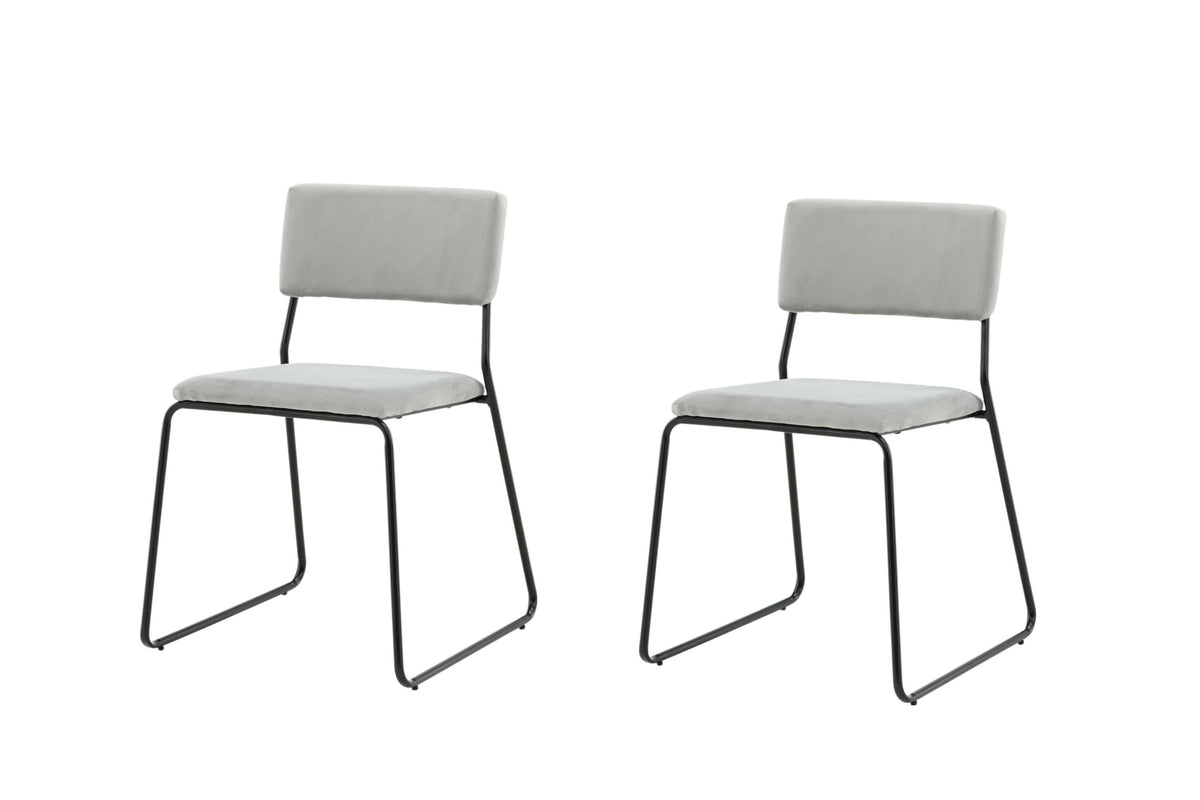 Kenth matstol 2-pack svart stål och ljusgrå sammet