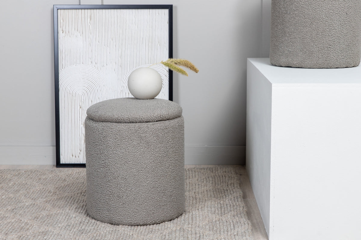 Limpen sittpuff gråbeige teddytyg