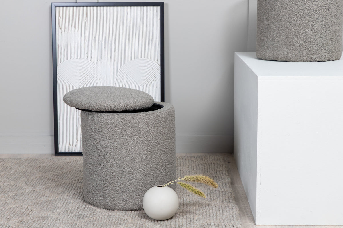 Limpen sittpuff gråbeige teddytyg
