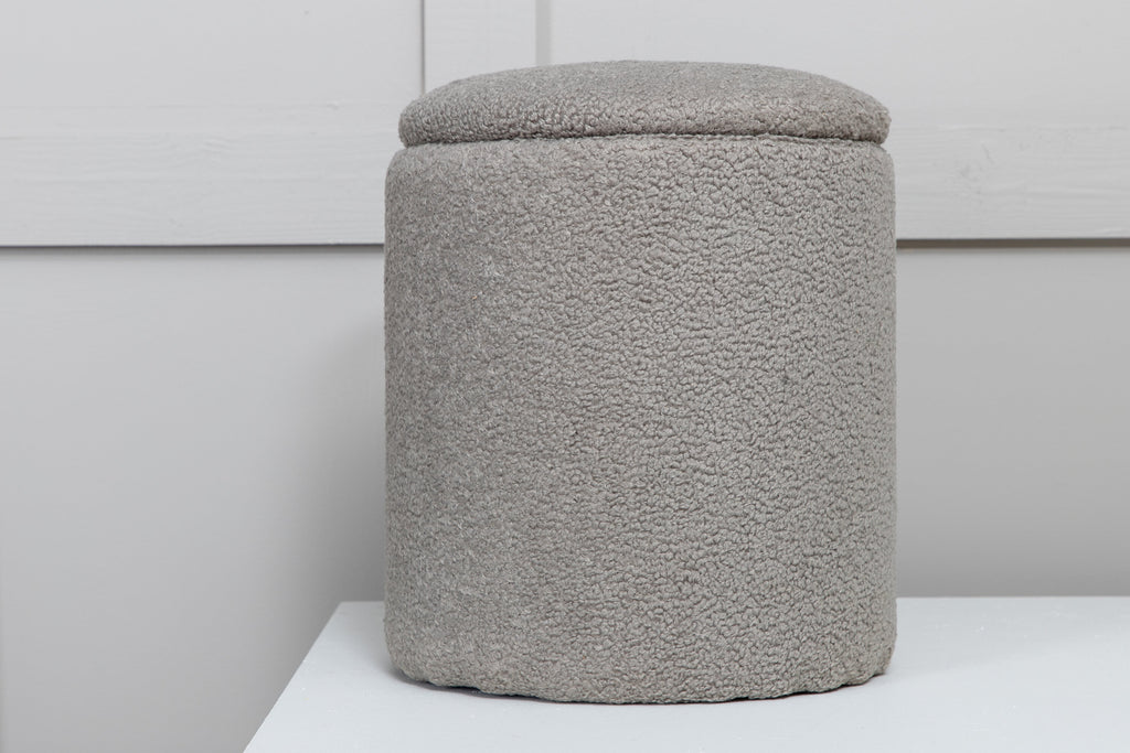 Limpen sittpuff gråbeige teddytyg
