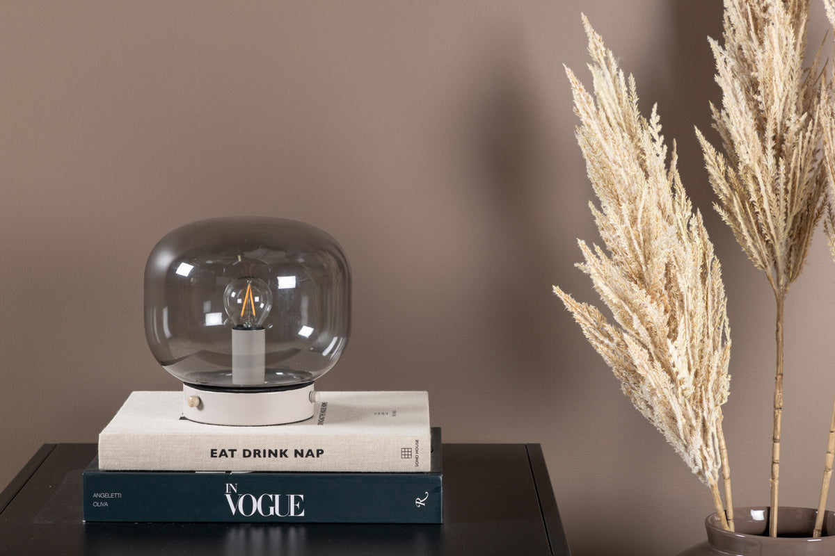 Bollonelie bordslampa beige med svart rökglas