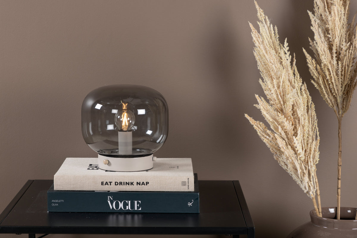 Bollonelie bordslampa beige med svart rökglas