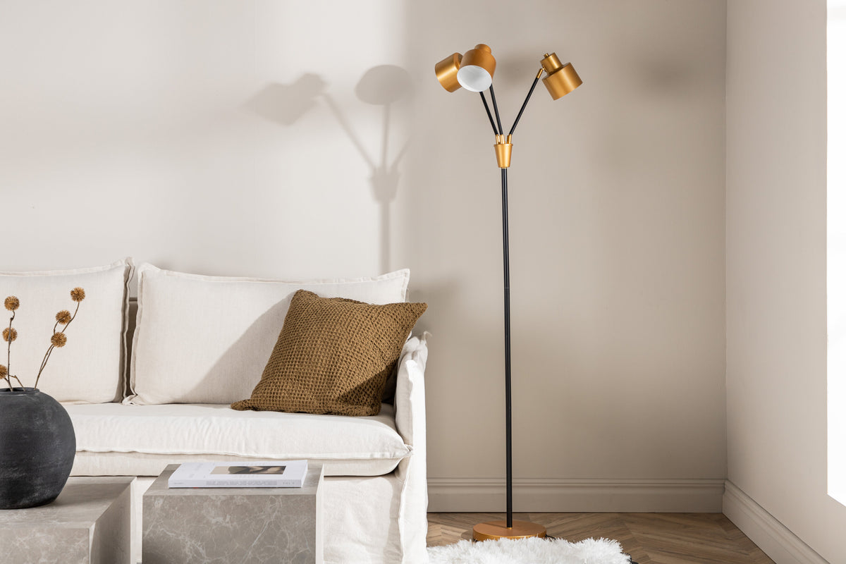 Vifta golvlampa svart och mässingsfärgad