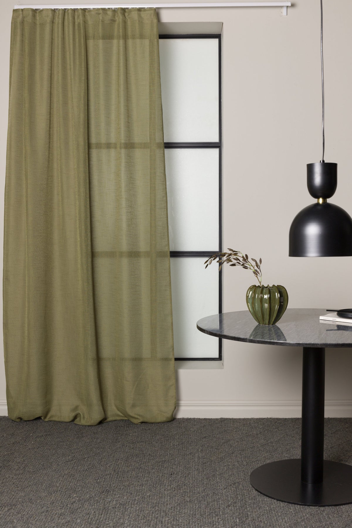 Kaya multibandsgardin 140x240 cm mossgrön polyester med linnekänsla