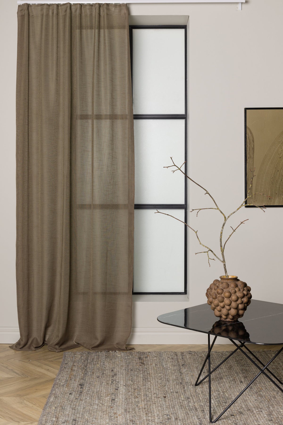 Kaya multibandsgardin 140x290 cm brun polyester med linnestruktur