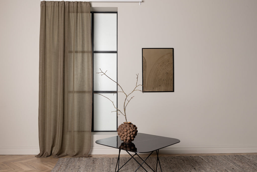 Kaya multibandsgardin 140x290 cm brun polyester med linnestruktur