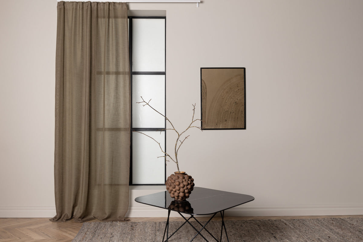 Kaya multibandsgardin 140x290 cm brun polyester med linnestruktur