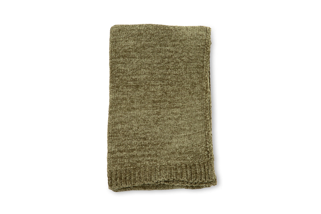 Ally pläd 170x130 cm mossgrön i glansig polyesterchenille