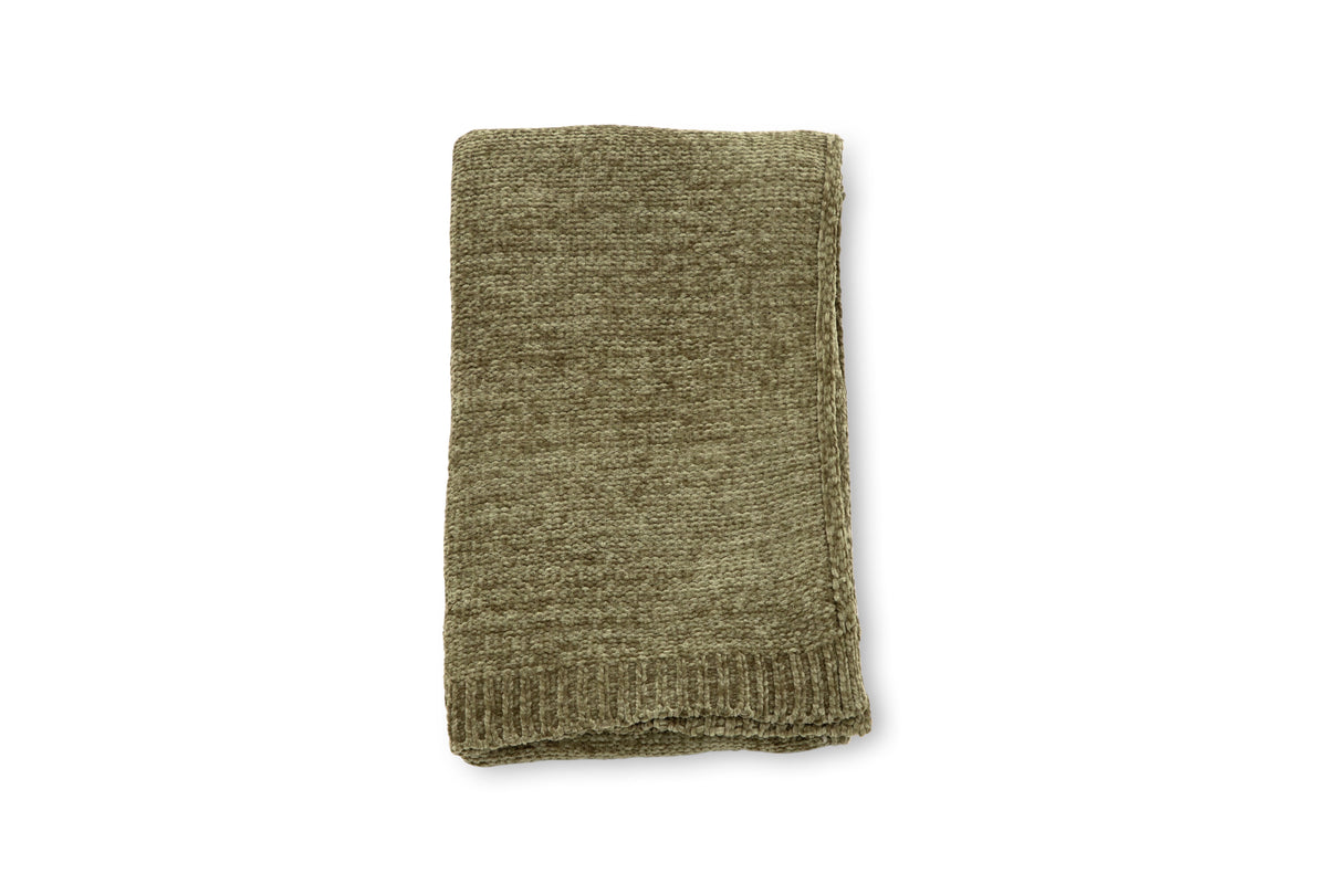 Ally pläd 170x130 cm mossgrön i glansig polyesterchenille
