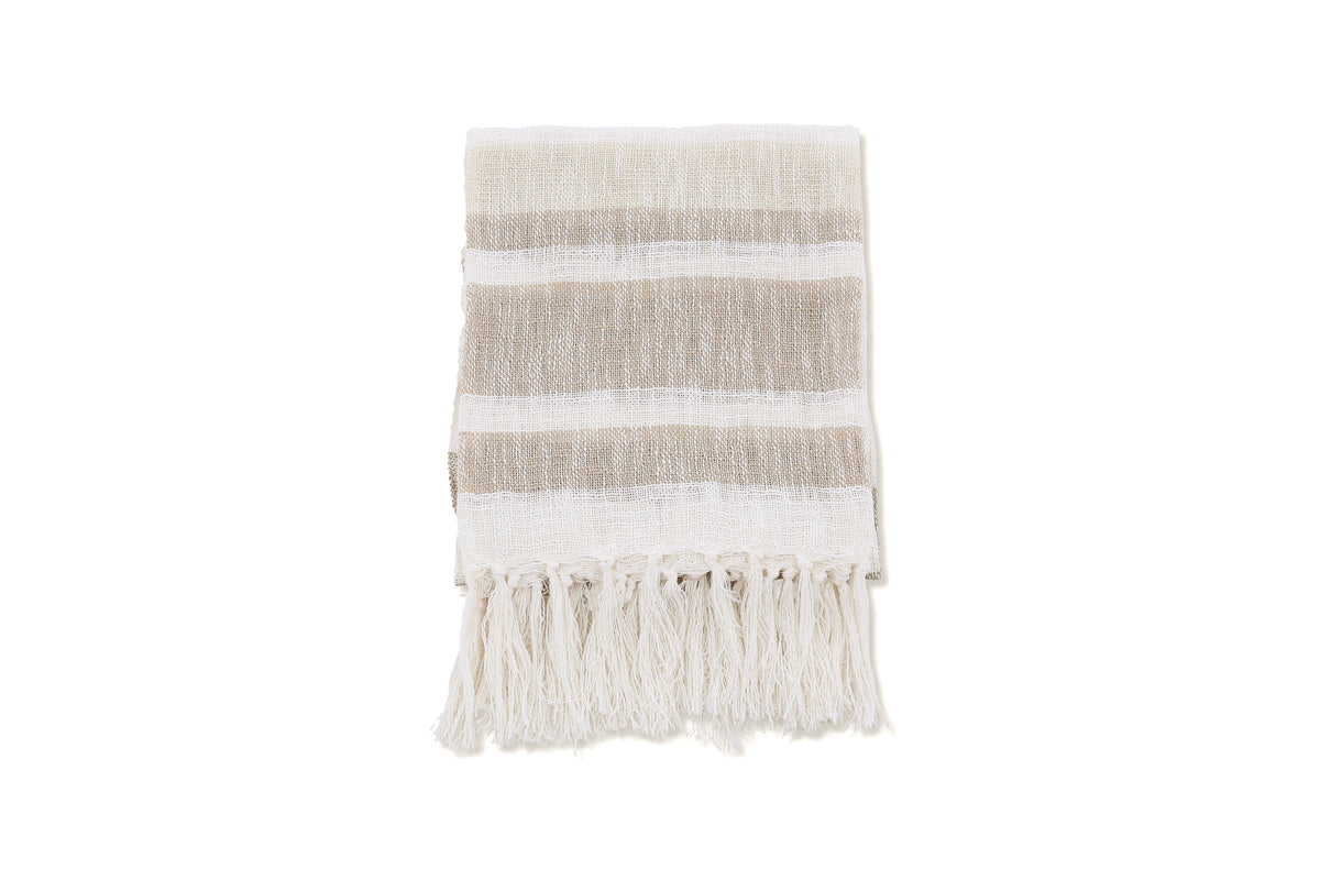 Sandy pläd 170x130 cm benvit/beige/brun i strukturerad polyester