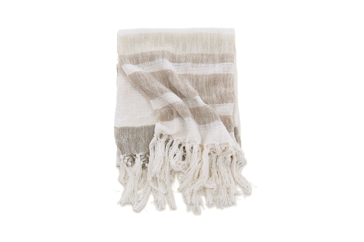 Sandy pläd 170x130 cm benvit/beige/brun i strukturerad polyester