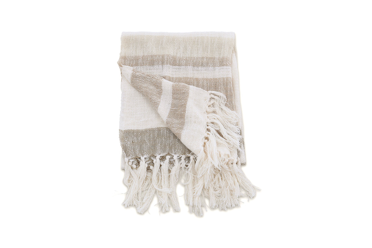 Sandy pläd 170x130 cm benvit/beige/brun i strukturerad polyester