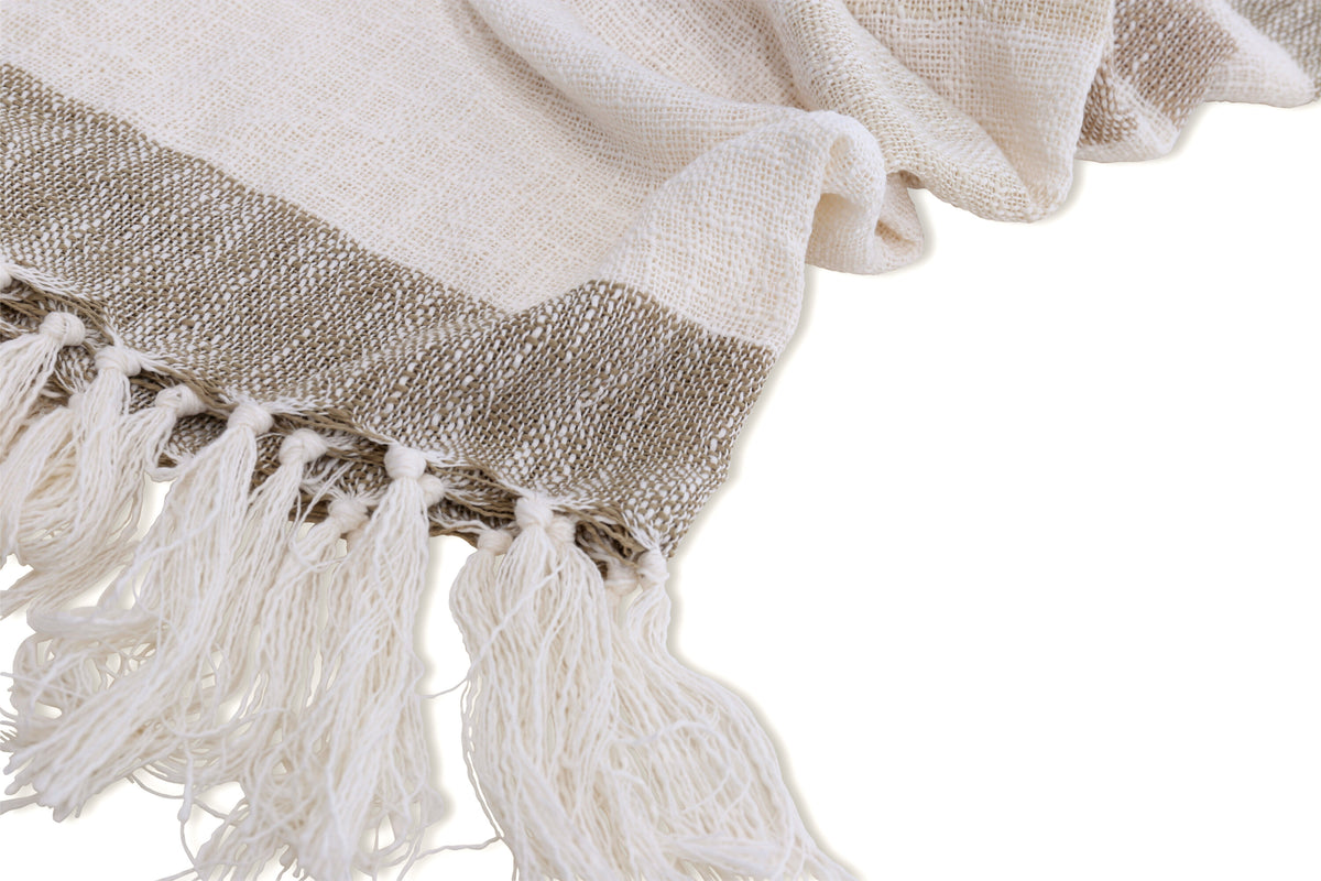 Sandy pläd 170x130 cm benvit/beige/brun i strukturerad polyester