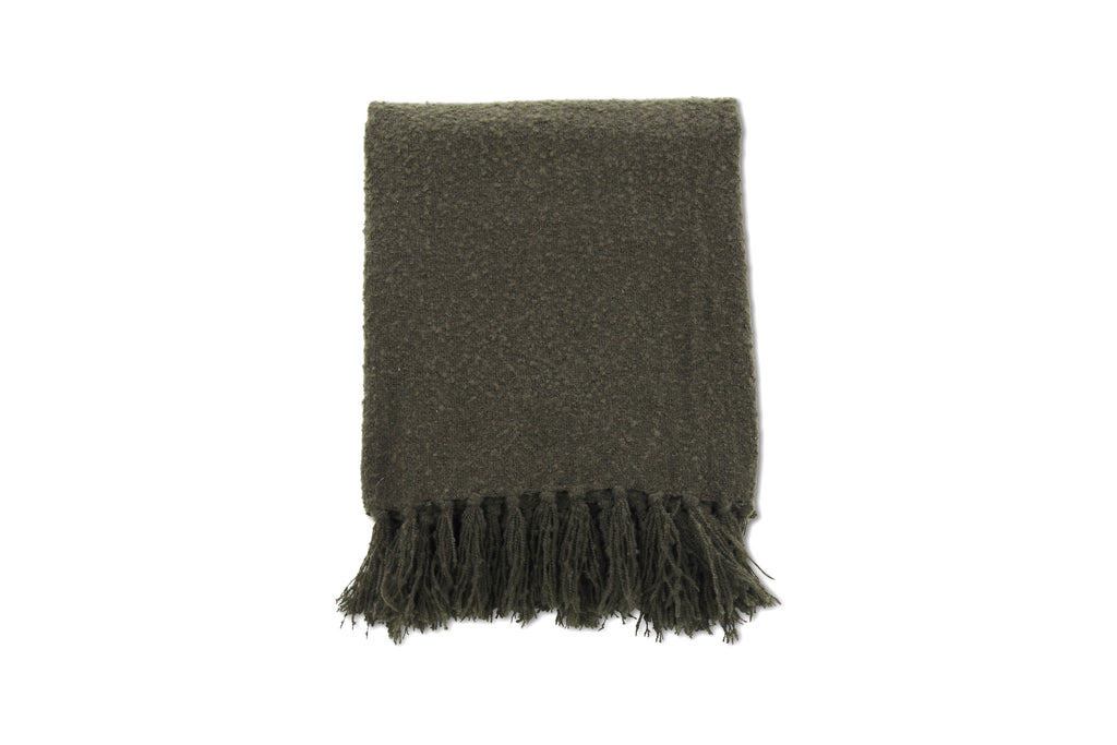 Stanly pläd med band och tofsar 170x130 cm mossgrön polyester