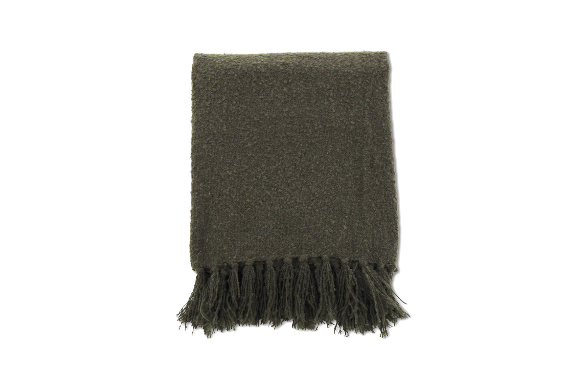 Stanly pläd med band och tofsar 170x130 cm mossgrön polyester