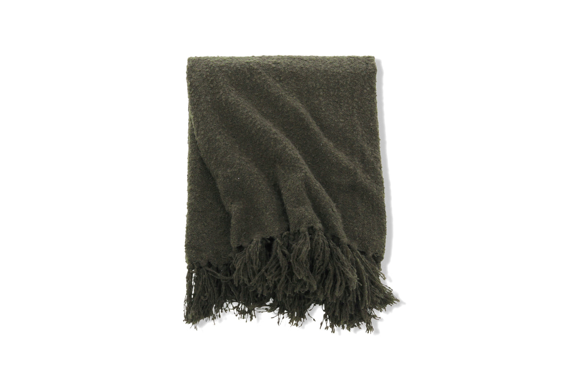 Stanly pläd med band och tofsar 170x130 cm mossgrön polyester