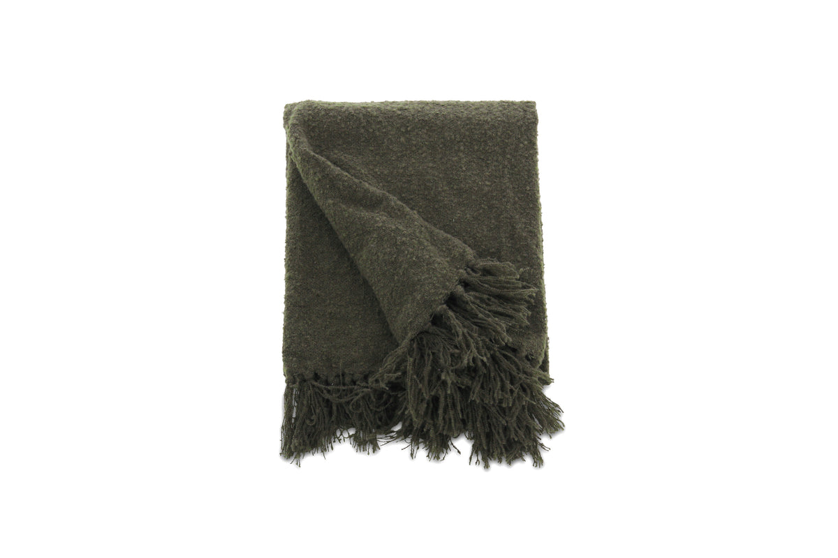 Stanly pläd med band och tofsar 170x130 cm mossgrön polyester